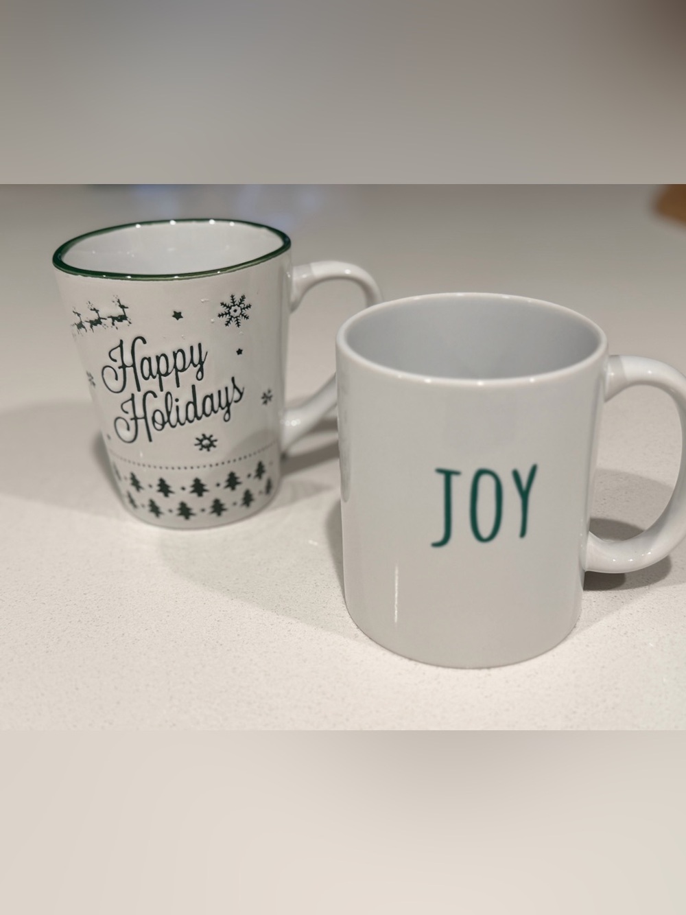 Design PAC Mug Pair White Ceramic -Joy and Happy Holidays